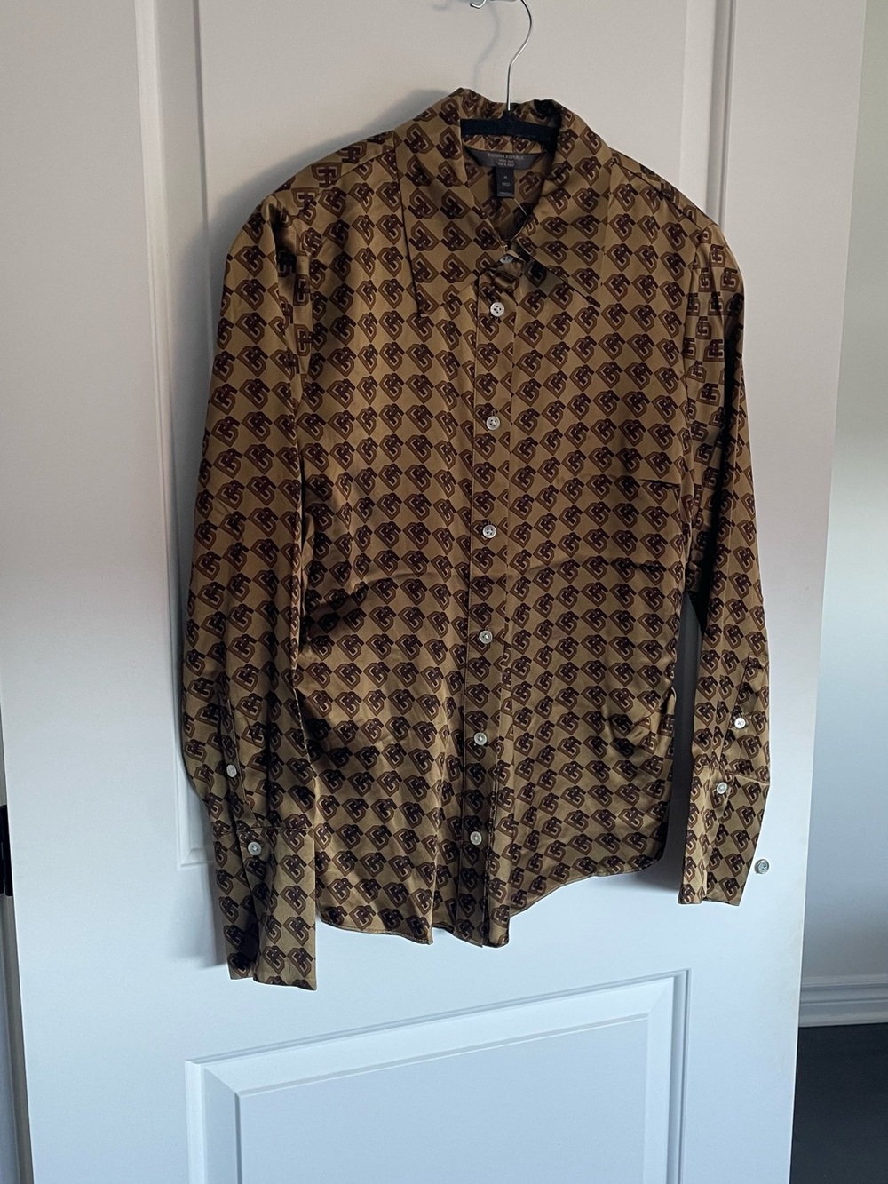 Banana Republic Brown 100% silk Printed Button-Up Blouse